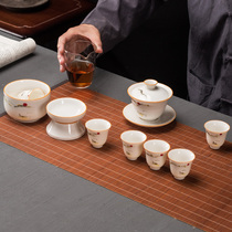 High-end white jade porcelain hand-painted Kung Fu tea set cover bowl Ceramic teacup cup baptism box household logo customization