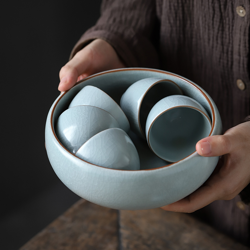 Retro Tianqing Ru Kiln Tea Wash Large Number can raise open sheet Ceramic Cup Wash Home Tea Gittoon Upscale Handmade Utiliti tea furniture