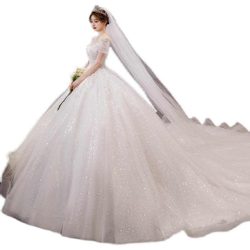 One -shoulder light wedding dress 23 new temperament main gauze bride in summer luxurious and thick arms Dragon tail princess wind L One -shoulder light wedding dress 23 new temperament main gauze bride in summer luxurious and thick arms Dragon tail princess wind L