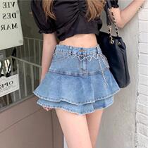 Denim Half Body Skirt Child Summer 2021 new net red lotus leaf edge Pepperty dress High waist display slim fit A short dress Spice girl