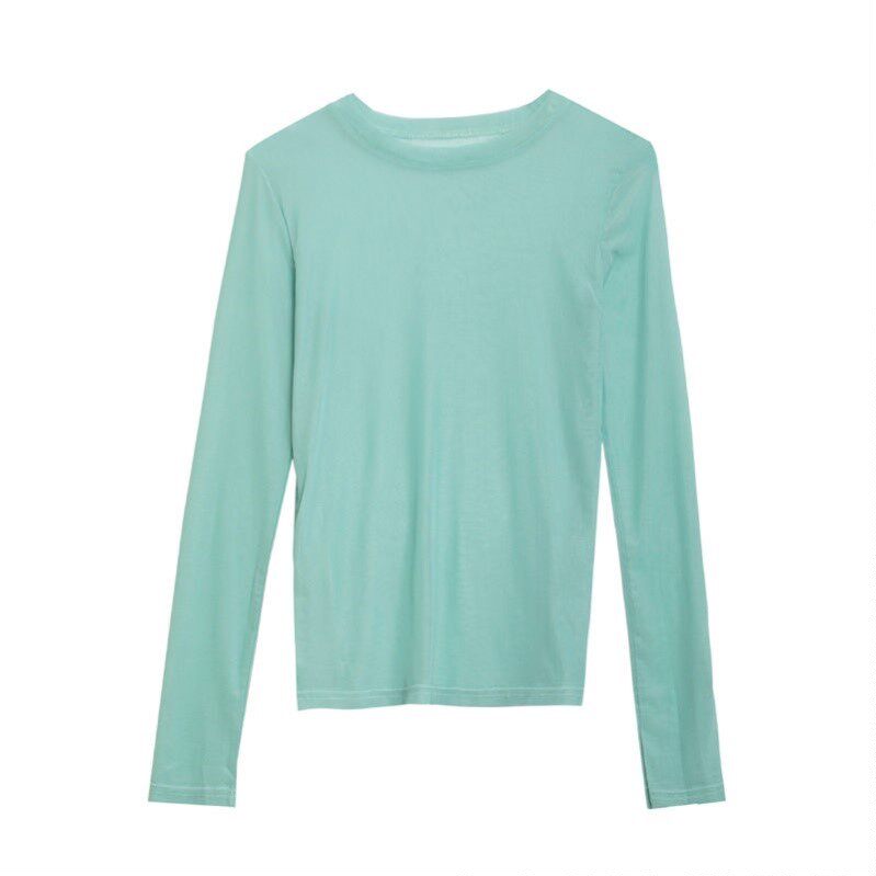 2021 summer candy color ice silk bottoming shirt women's long-sleeved mesh sunscreen t-shirt with solid color top thin section