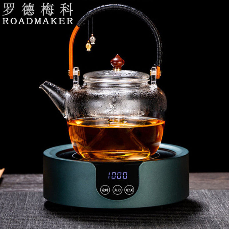 Rodemeico home upscale small black crystal stove cooking tea ware cooking black-er white tea glass steam tea steam tea set group