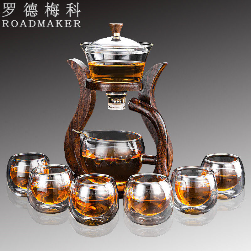 Rodmekunkung Fu Tea Set Automatic Glass Tea Cup Set Building Tea Set Resistant to Heat Lazy Tea Pot Household Gift