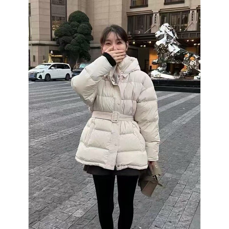 New 2025 Winter Korean Dongdaemun Style Elegant Waist-Cinching Thickened Hooded down Jacket