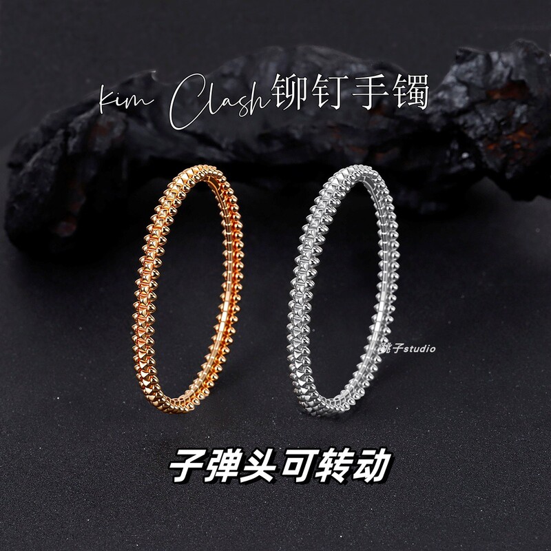 Original Clasn Rivet Bracelet with Bullet Head That Can Be Rotated, Sterling Silver Bracelet, 18K Gold Diamond-Shaped Nail Couple Jewelry