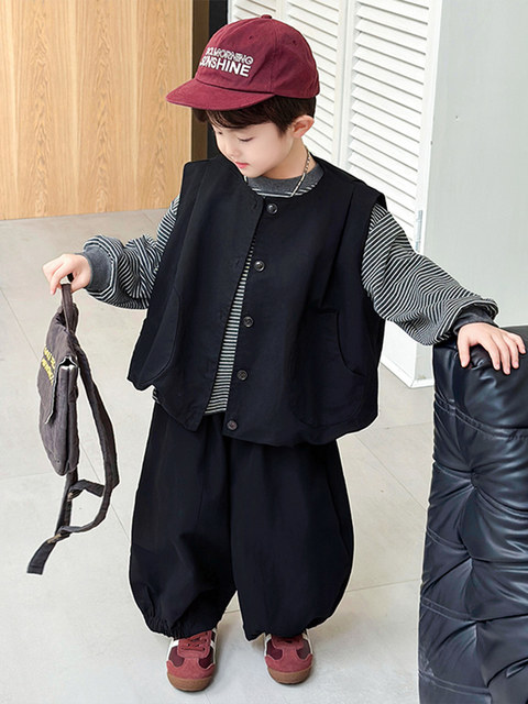 Boys' Suit Autumn 2025 New Children's Korean Style Shirt Vest Three-Piece Set Little Boy Autumn Casual Sweatpants