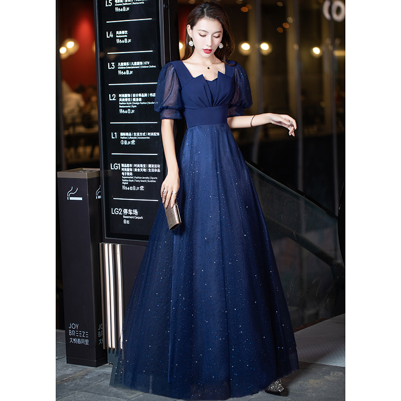 Blue Art Exam Evening Dress 2026 New Style Light Luxury Niche High-End Banquet Elegant High-Class Host Performance Dress