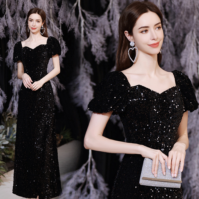 Black Evening Dress for Banquet, Elegant Performance, Piano Performance, Conductor, Choir, Bel Canto Solo, Host Dress