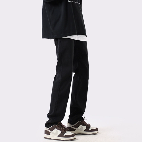 Осенние черные джинсы, брендовые штаны, облегающий крой, свободный прямой крой, стройный силуэт