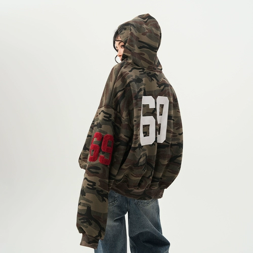 BWKA Камуфляжный кардиган, весенняя толстовка с капюшоном для отдыха, в американском стиле, оверсайз