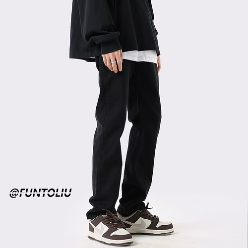 Осенние черные джинсы, брендовые штаны, облегающий крой, свободный прямой крой, стройный силуэт