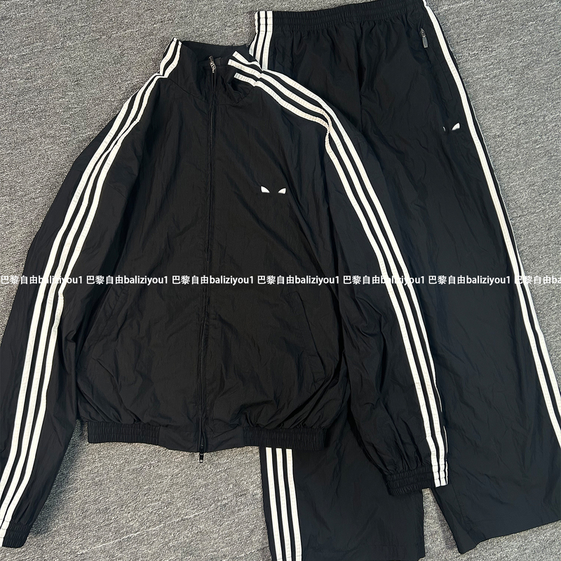 23Ss Show-Style Three-Stripe Collaboration Embroidered Nylon Woven Casual Sports Jacket and Pants Set, Unisex