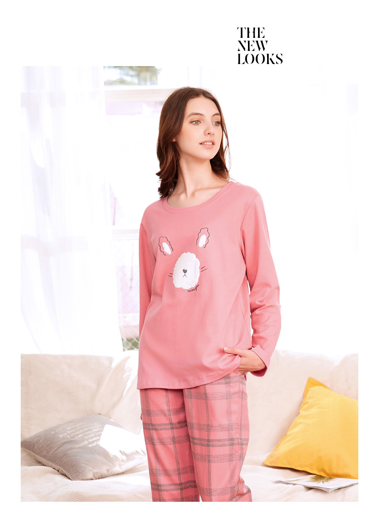 [Limited 惠] Đồ ngủ cotton tiêu chuẩn Mỹ nữ mùa xuân và mùa thu dễ thương hoạt hình kẻ sọc cotton phục vụ nhà pijama lụa dài tay
