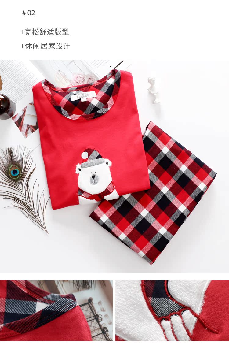 Bộ đồ ngủ cotton dài tay tiêu chuẩn Mỹ mới thiết lập cho phụ nữ mùa xuân và mùa thu cotton dễ thương hoạt hình có thể mặc quần áo gia đình mùa đông những kiểu đồ bộ may đẹp