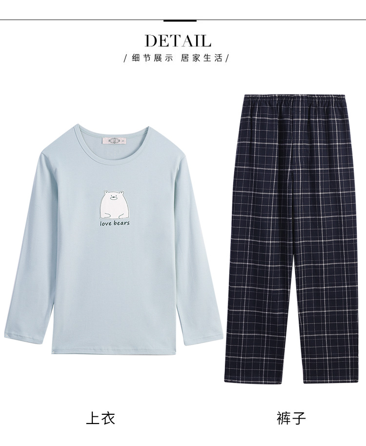 Bộ đồ ngủ cotton dài tay tiêu chuẩn Mỹ cho phụ nữ hoạt hình cotton mùa xuân và mùa thu có thể được mặc bên ngoài các cặp vợ chồng phục vụ nhà hai mảnh phù hợp với nam mùa đông đồ bộ nữ mặc nhà