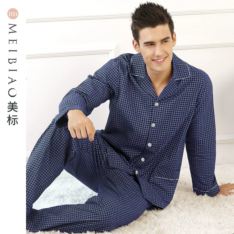 Bộ đồ ngủ cotton dài tay mùa xuân và mùa thu Mỹ tiêu chuẩn cho nam mới có thể mặc bên ngoài dịch vụ gia đình đồ bộ kiểu mới