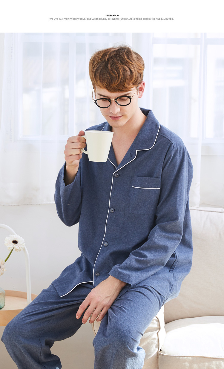 Tiêu chuẩn Mỹ mới đôi dài tay dệt đồ ngủ cotton mùa thu đông nam nữ tất cả các dịch vụ nhà cotton phù hợp với cardigan bộ đũi mặc nhà