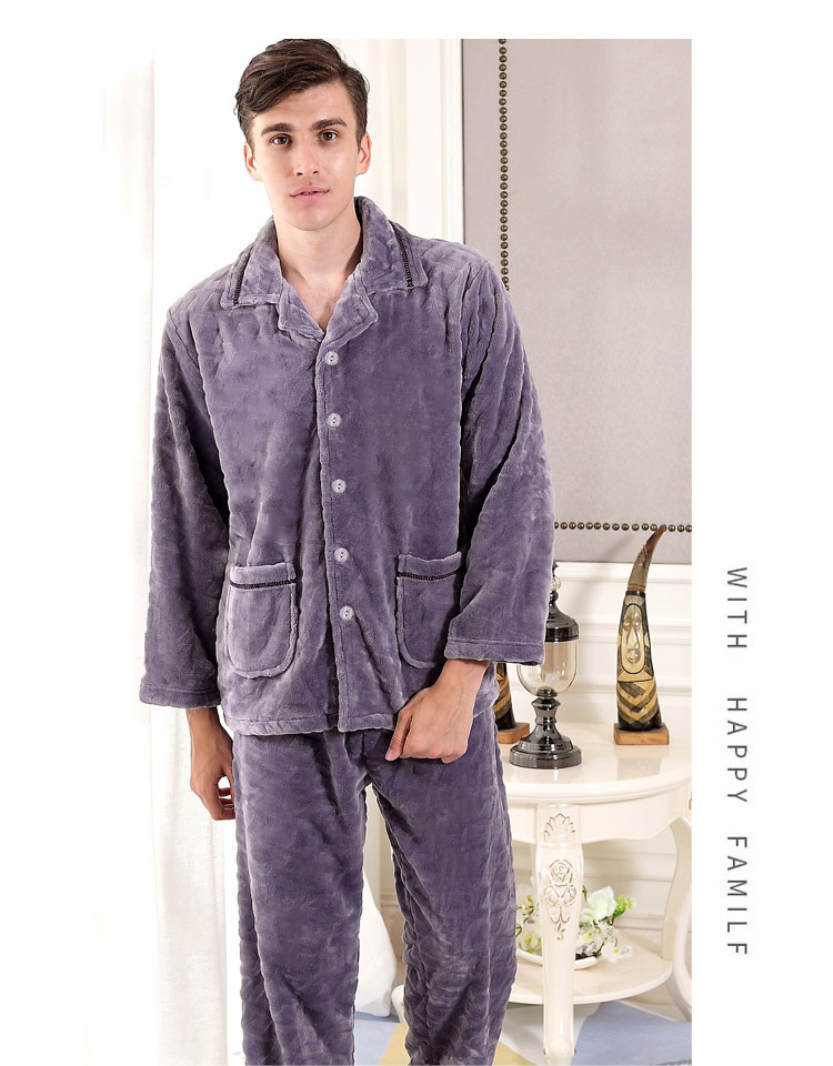 Mỹ tiêu chuẩn mùa thu và mùa đông nam đồ ngủ nhung san hô ấm áp cộng với flannel nhung dày có thể được mặc bên ngoài dịch vụ gia đình bộ pijama nam