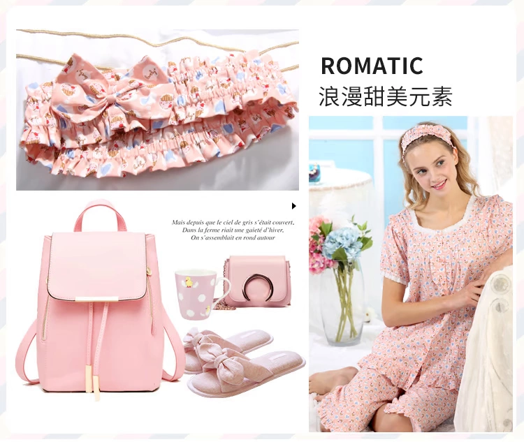 Mỹ tiêu chuẩn mùa hè mới cho phụ nữ đồ ngủ ngắn tay cotton hai mảnh phù hợp với phim hoạt hình dễ thương dịch vụ nhà ren