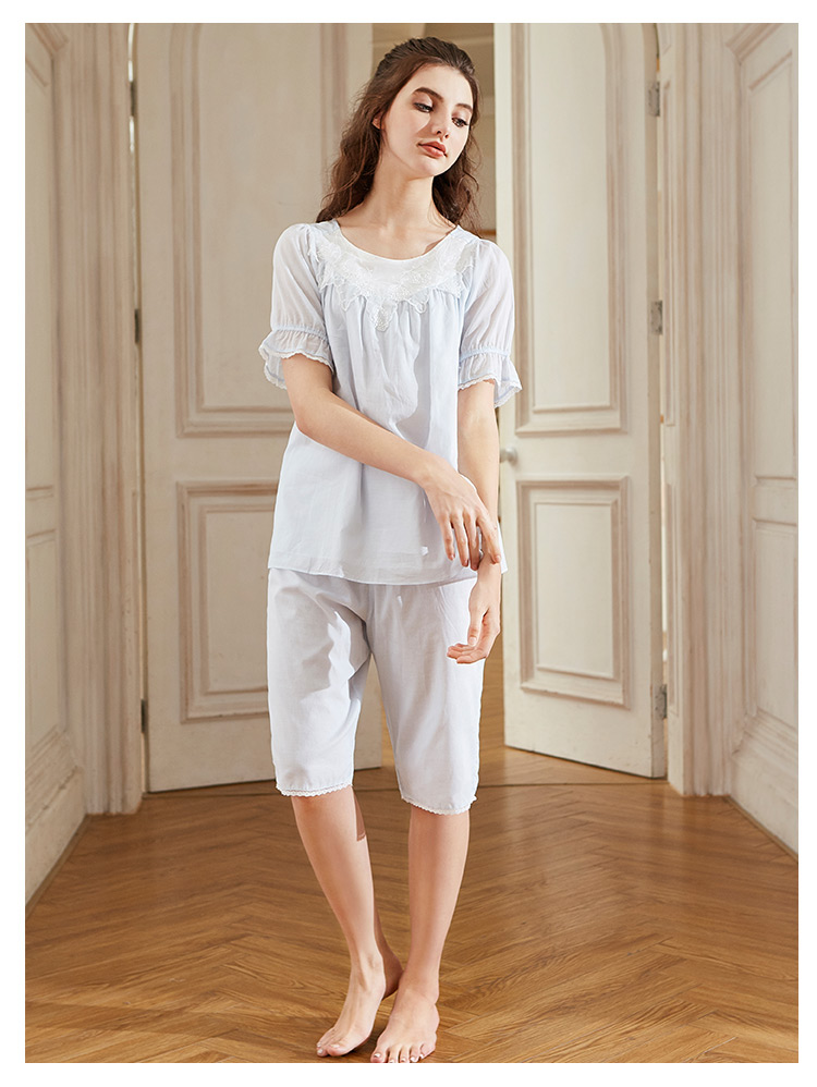 Bộ đồ ngủ cotton ngắn tay tiêu chuẩn của Mỹ dành cho nữ mới, bộ đồ cotton mỏng có thể mặc bên ngoài phục vụ mùa xuân và mùa thu bộ thể thao nữ mùa đông