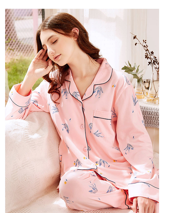 Mỹ tiêu chuẩn mùa xuân và mùa thu mới bộ đồ ngủ cotton dài tay hai mảnh phù hợp với phụ nữ cotton đơn giản bên ngoài mặc quần áo nhà mùa đông đồ bộ dài tay mặc nhà
