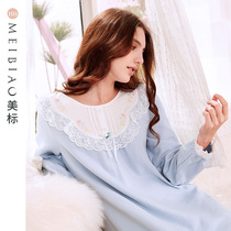 American standard spring and autumn long sleeve cotton night dress womens winter cotton pajamas sweet home clothes sexy lace dress