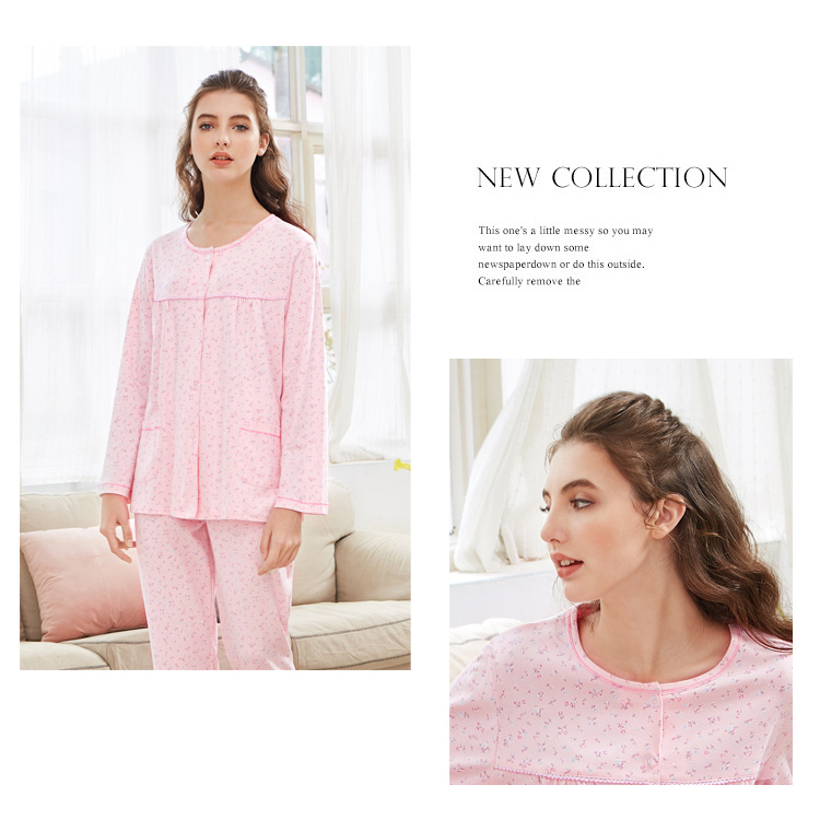 Bộ đồ ngủ cotton dệt kim dài tay 2018 tiêu chuẩn của Mỹ mới dành cho nữ có thể mặc bên ngoài dịch vụ nhà cotton đồ bộ nam cao cấp