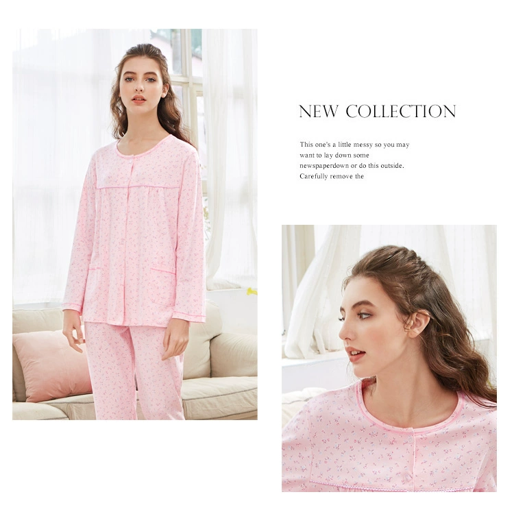 Bộ đồ ngủ cotton dệt kim dài tay 2018 tiêu chuẩn của Mỹ mới dành cho nữ có thể mặc bên ngoài dịch vụ nhà cotton