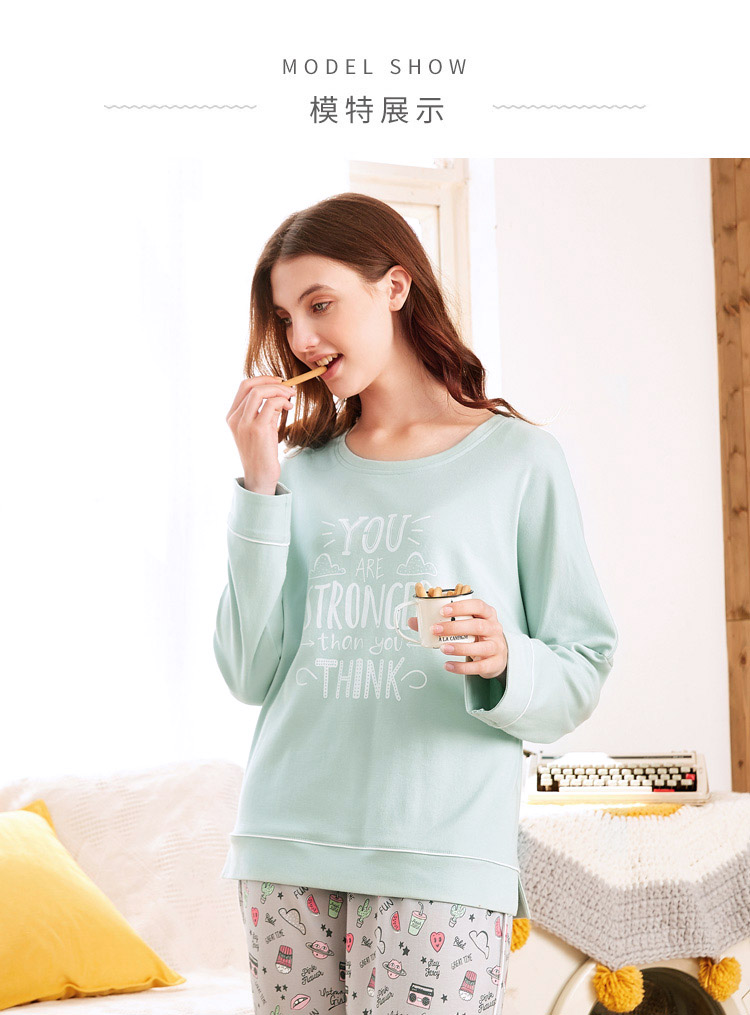 Mỹ chuẩn mùa xuân và mùa thu mới bộ đồ ngủ cotton dài tay phù hợp với nữ cotton ngọt ngào đơn giản có thể mặc quần áo nhà mùa đông thời trang đồ bộ