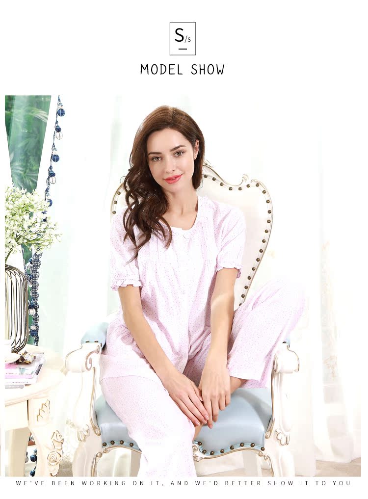 Bộ đồ ngủ nữ mùa hè 2018 tiêu chuẩn Mỹ mới thiết lập bộ đồ cotton ngắn tay cotton tươi dài tay công chúa bộ đồ ngủ