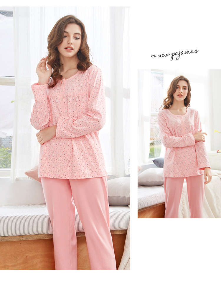 Bộ đồ ngủ cotton dài tay tiêu chuẩn của phụ nữ Mỹ mới thiết lập mùa xuân và mùa thu giải trí hoa mùa thu bộ đồ khủng log
