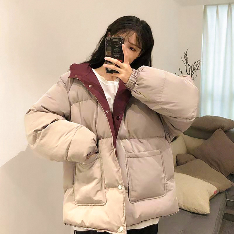 Student down Jacket for Women, Winter Reversible Coat, 2025 New Lightweight Short Cotton Jacket with Hood, Off-Season