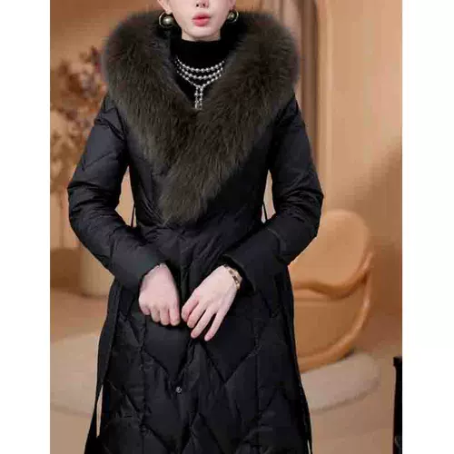 Зимний вместительный и большой длинный пуховик, черный приталенный корсет, пальто, увеличенная толщина