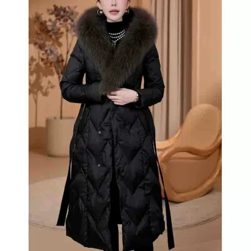 Зимний вместительный и большой длинный пуховик, черный приталенный корсет, пальто, увеличенная толщина