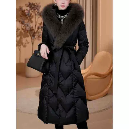 Зимний вместительный и большой длинный пуховик, черный приталенный корсет, пальто, увеличенная толщина