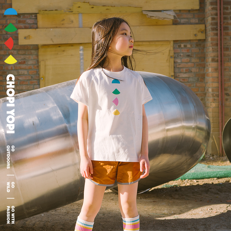 chopiyopi child clothing children summer new pure cotton short sleeve T-shirt CUHK child casual round collar white T-shirt