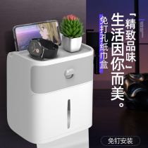  Toilet tissue box Toilet paper shelf Toilet wall hanging creative punch-free waterproof toilet paper pumping paper roll carton