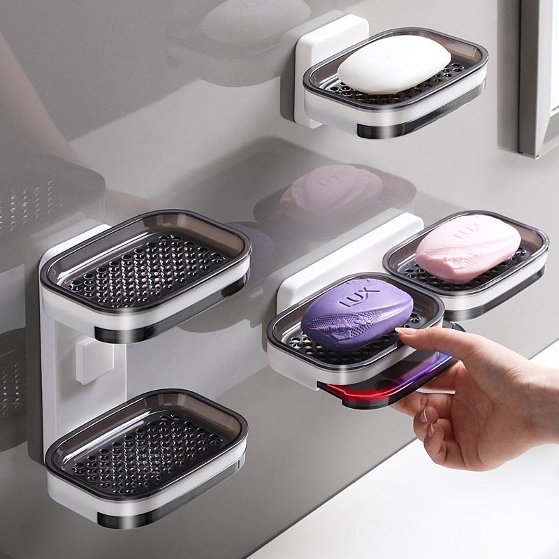 Soap Box Suction Cup Wall-mounted Creative Drain Frame Home Double Room Double Room Double Bathroom free Perforated Soap Rack