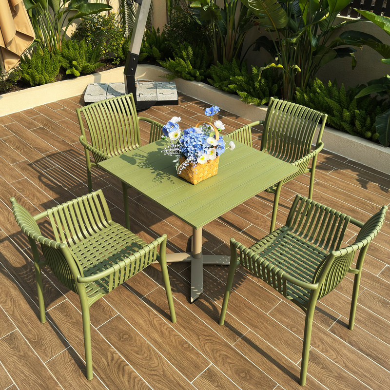 Outdoor Courtyard Terrace Sun Protection Simple Leisure Milk Tea Shop Cafe Folding Square Table Outdoor Plastic Wood Table and Chair Set