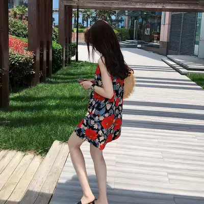 Korean summer new Hepburn style retro temperament sleeveless sundress design sense niche western style floral dress