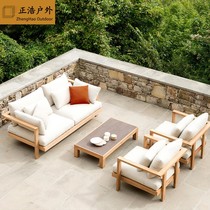 Outdoor open-air anti-corrosion wooden sofa villa courtyard garden waterproof sun proof room template room solid wood sofa