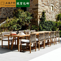 Outdoor tables and chairs anti-corrosion wood balcony courtyard garden garden open-air casual chair designer solid wood furniture