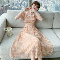 New minimalist style sweet and reduced age first love nepotism dress High waist display slim temperament short sleeve dress