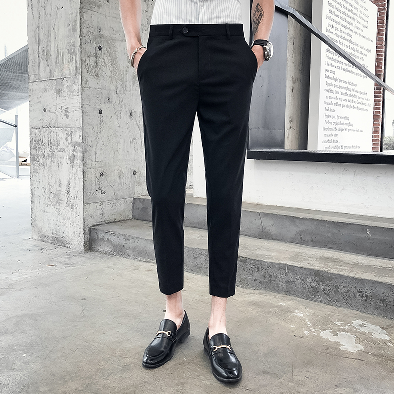 Summer men's ninth casual pants slim small feet Korean version trend all-match business formal dress solid color thin trousers men