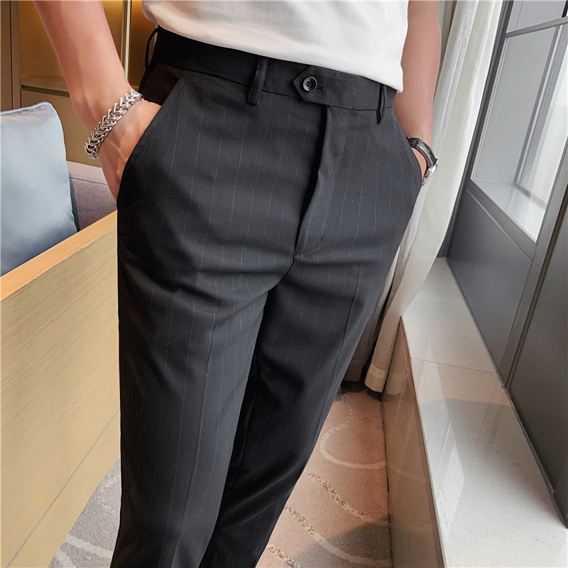 Men's summer thin striped nine-point trousers Korean version of the slim fit comfortable elastic skinny casual pants all-match suit pants
