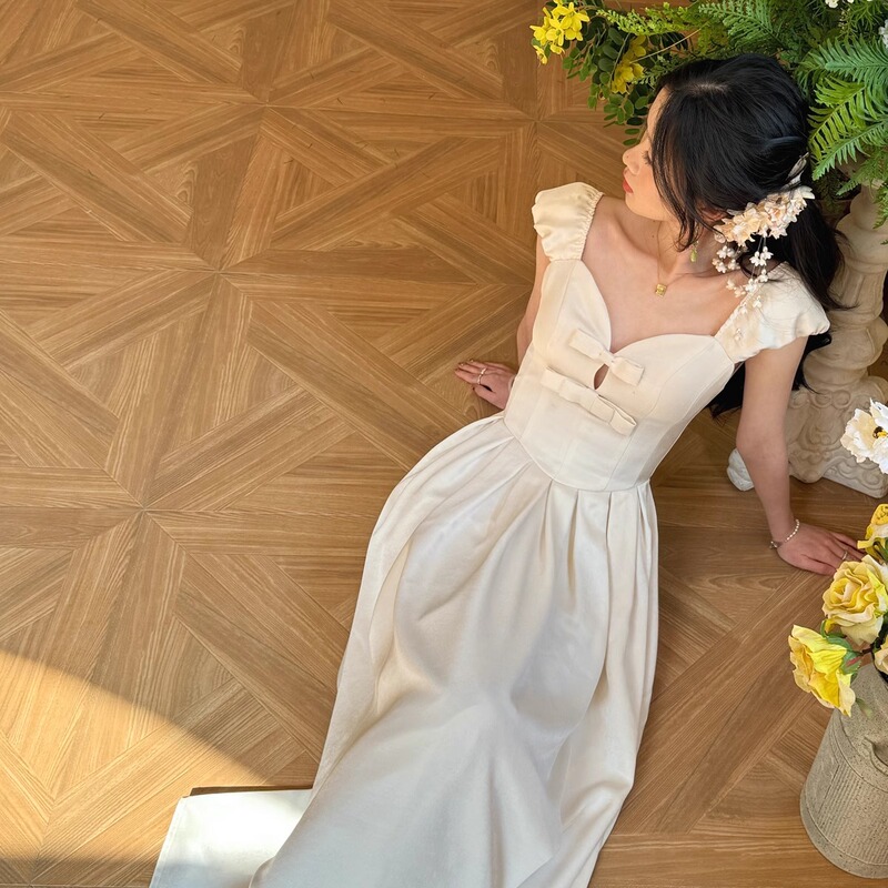 Wind and Fragrance/Venus under the Moonlight, French-Style Satin Long Dress, Birthday Party High-End Hollow-Out Dress Wind and Fragrance/Venus under the Moonlight, French-Style Satin Long Dress, Birthday Party High-End Hollow-Out Dress