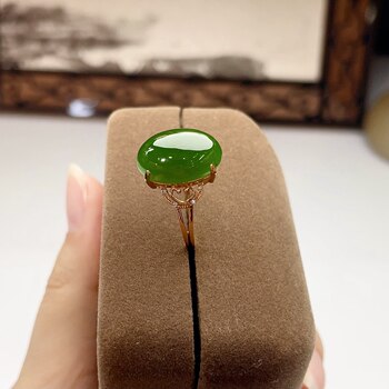 Jasper k gold cabochon ring, 18k gold and exquisitely inlaid with south african real diamonds, spinach green color