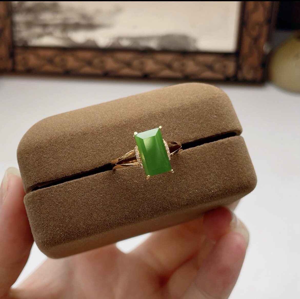 Jasper k gold square ring, 18k gold with South African real diamonds, exquisite multi-diamond inlay, delicate jade quality