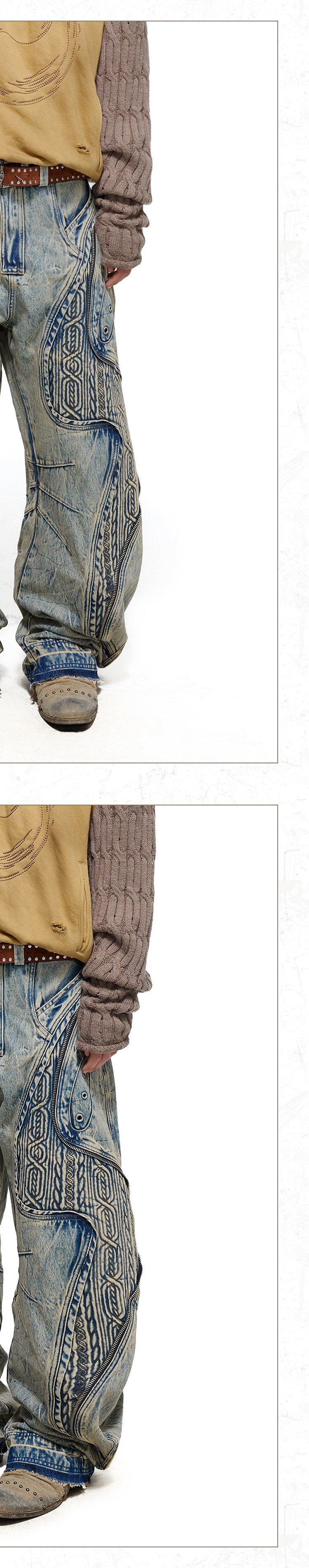 PERSONSOUL Embroidered Washed Paneled Jeans
