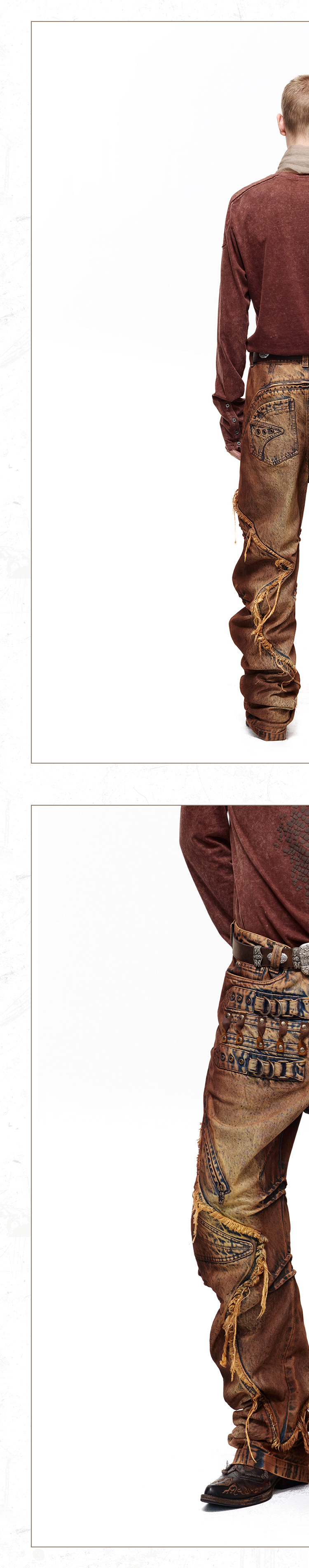 PERSONSOUL Curved Stacked Studded Jeans